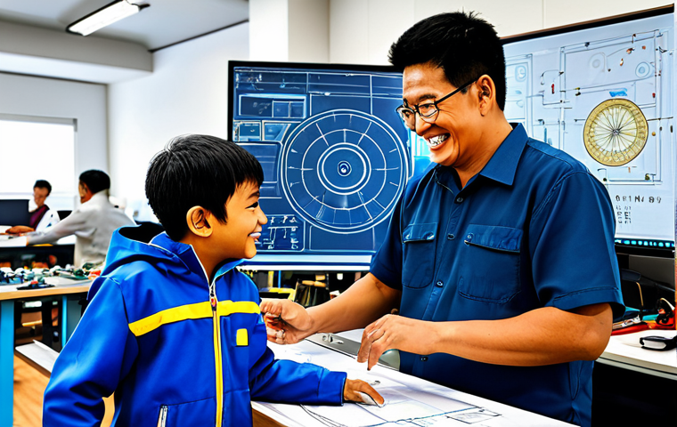 Bangeoman and Bangi**

A vibrant scene featuring Bangeoman, fully clothed in his hero attire, alongside Bangi, a bright and enthusiastic child. They are standing in a high-tech workshop filled with gadgets and tools. Bangi is pointing at a blueprint while Bangeoman looks on with a supportive smile. Background includes various inventions and monitors displaying schematics. Safe for work, appropriate content, fully clothed, family-friendly, perfect anatomy, natural proportions, professional digital art.

**